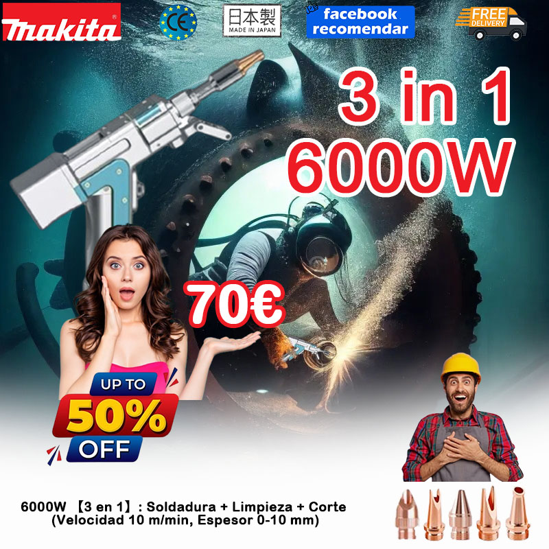 [La compra de este paquete no le proporciona auriculares Bluetooth Makita]6000W 【3 en 1】: Soldadura + Limpieza + Corte (Velocidad 10 m/min, Espesor 0-10 mm)