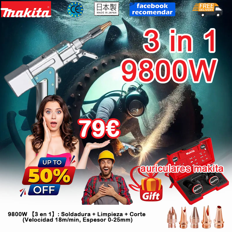 [Auriculares Bluetooth Makita Gratis] 9800W 【3 en 1】: Soldadura + Limpieza + Corte (Velocidad 18m/min, Espesor 0-25mm)